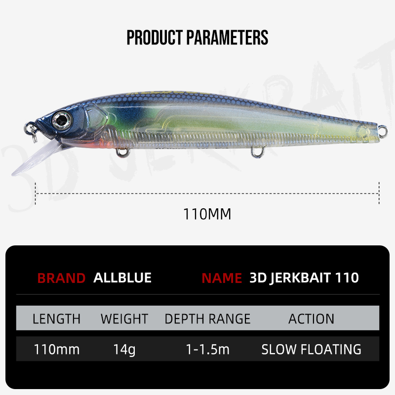 ALLBLUE 3D Jerkbait Wobbler Fi - Fishing Lure Jerkbait บทวิจารณ์และราคา